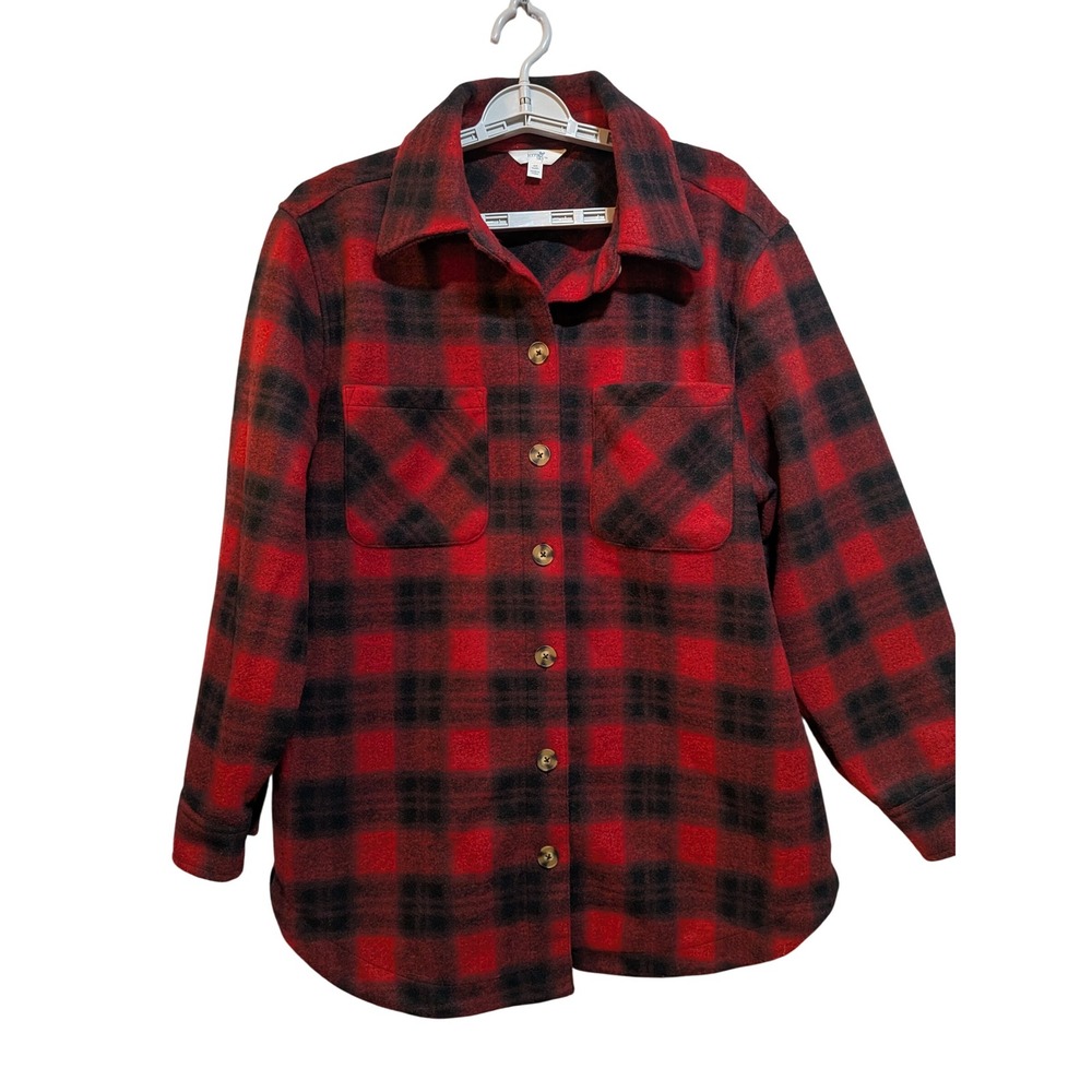 Western Cowgirl Lumberjack Farm Barn‎ Coat Red Black Plaid Oversized 14W Shacket